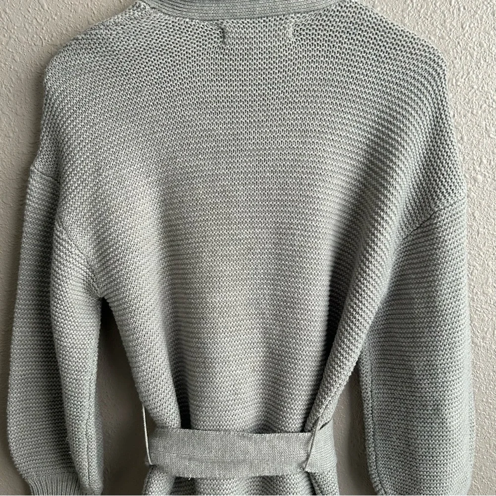 Vero Moda Light Gray VMNONAME Long Knit Tie Waist Shawl Neck‎ Cardigan Sweater